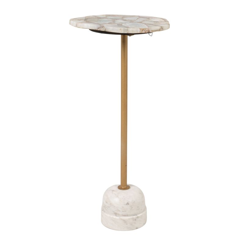Natural Agate and White Marble Pedestal Drink Table with Gold Post image number 0