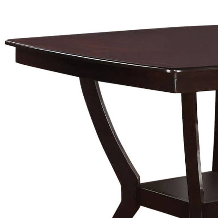 Square Shaped Wooden Counter Height Table With Bottom Shelf Brown-Benzara