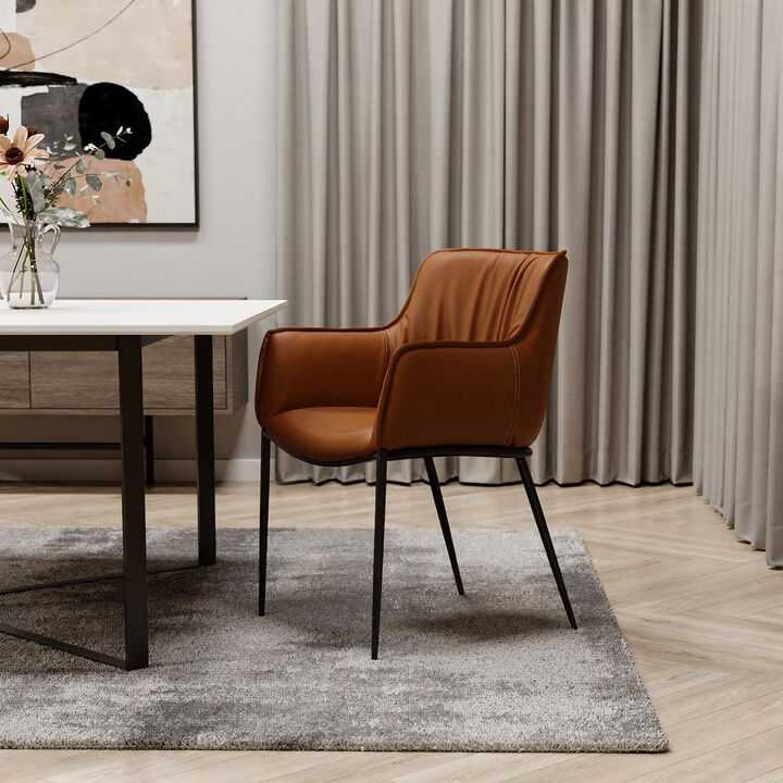 HomeRoots Brown and Black Faux Leather and Steel Dining Arm Chair