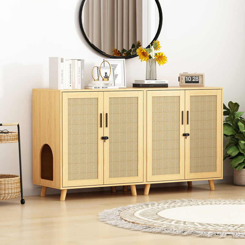 Cat Litter Box Enclosure with Lock Sisal Door, Modern Hidden Litter Box Furniture Cat Washroom Storage for Living Room