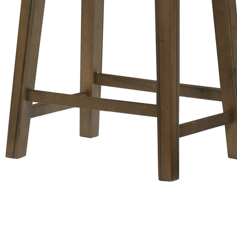 Miel 26 Inch Counter Height Stool, Gray Faux Leather Seat, Brown Solid Wood