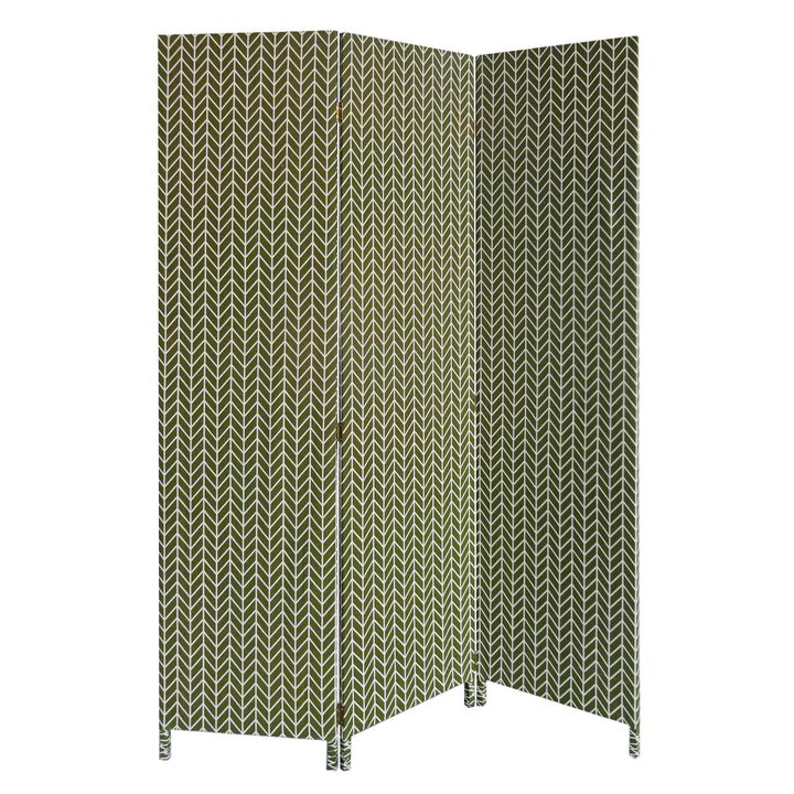 HomeRoots 71" Green Fabric Folding Three Panel Screen Room Divider