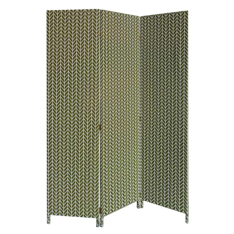 HomeRoots 71" Green Fabric Folding Three Panel Screen Room Divider image number 0