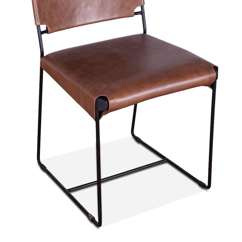 World Interiors Melbourne Dining Chair In Tobacco Leather And Iron