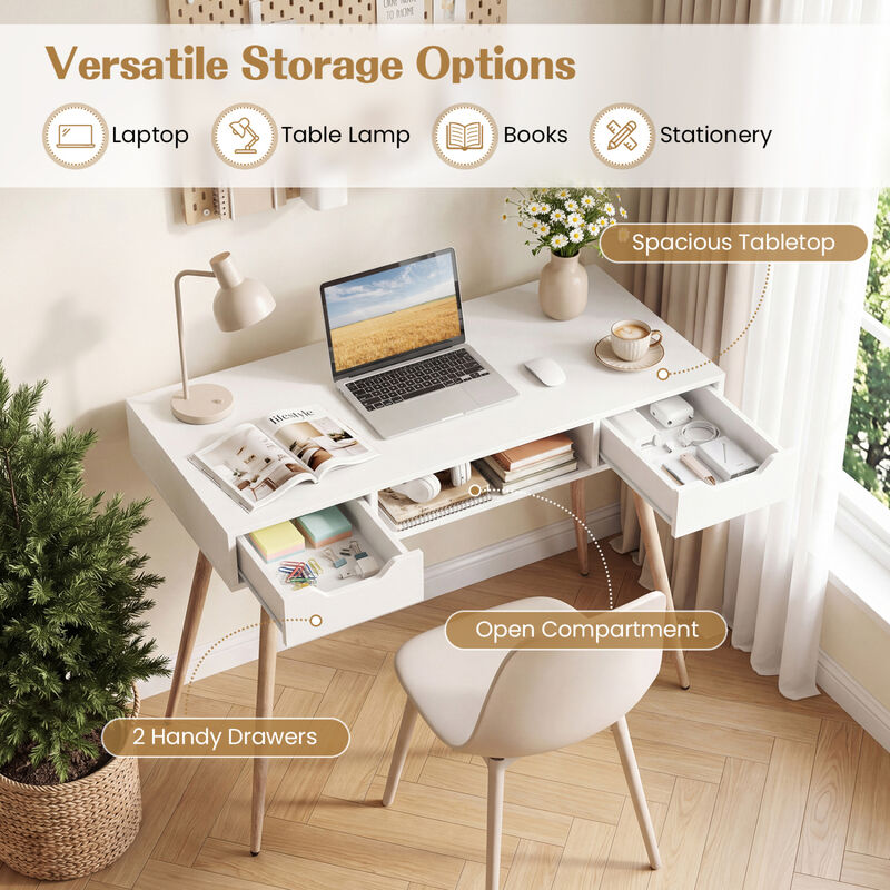 Modern Writing Desk with Metal Legs and Drawers for Home Office image number 6
