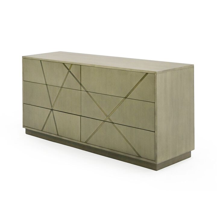 Cid Ren Dresser, 6 Drawers w Double X Detail, 66 Inch, Brown Birch Veneer - Benzara