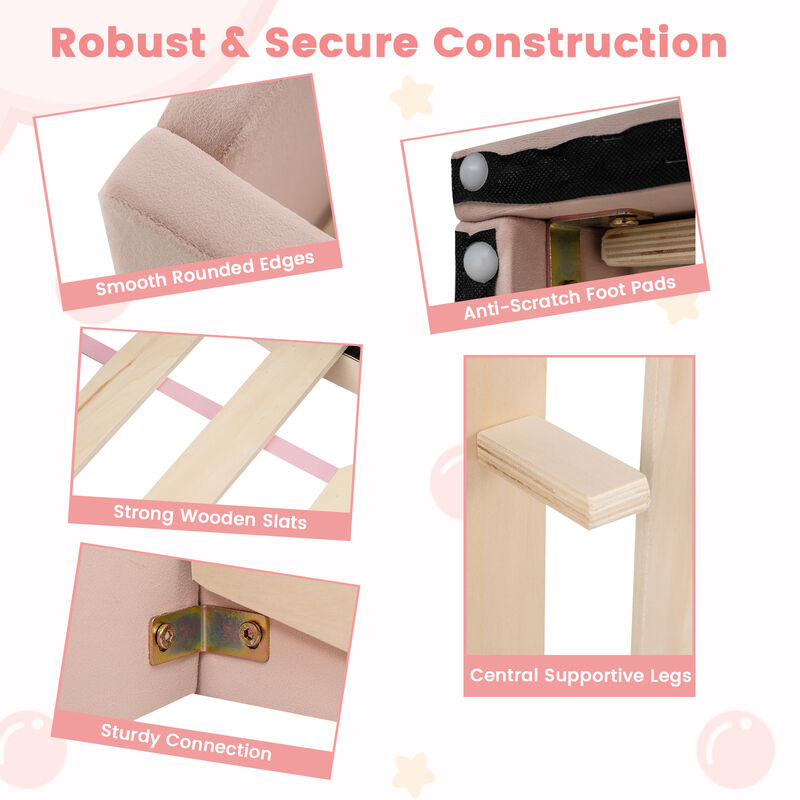 Velvet Upholstered Toddler Bed Frame with Protective Safety Rails image number 6