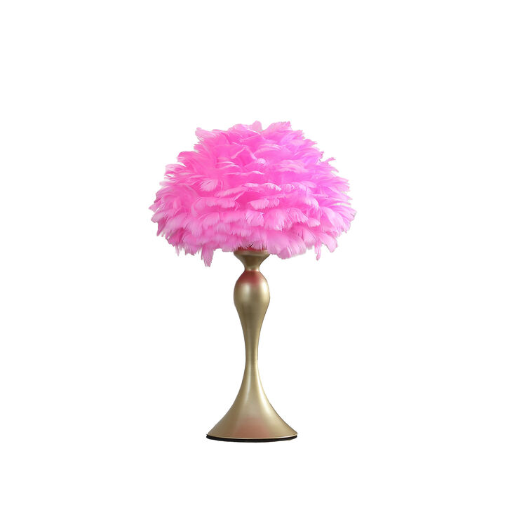 HomeRoots 24" Glam Hot Pink Feather and Gold Table Lamp