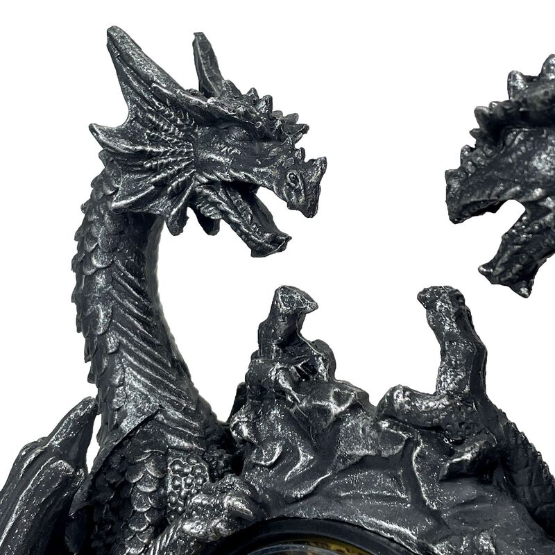 Twin Evil Dragons Antiqued Mantel Clock Table Desk image number 2