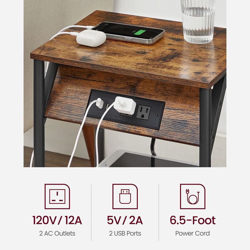 End Table Duo with Built-In Charger &ndash; Set of 2 Tables with USB Ports and AC Power Outlets for Living Spaces