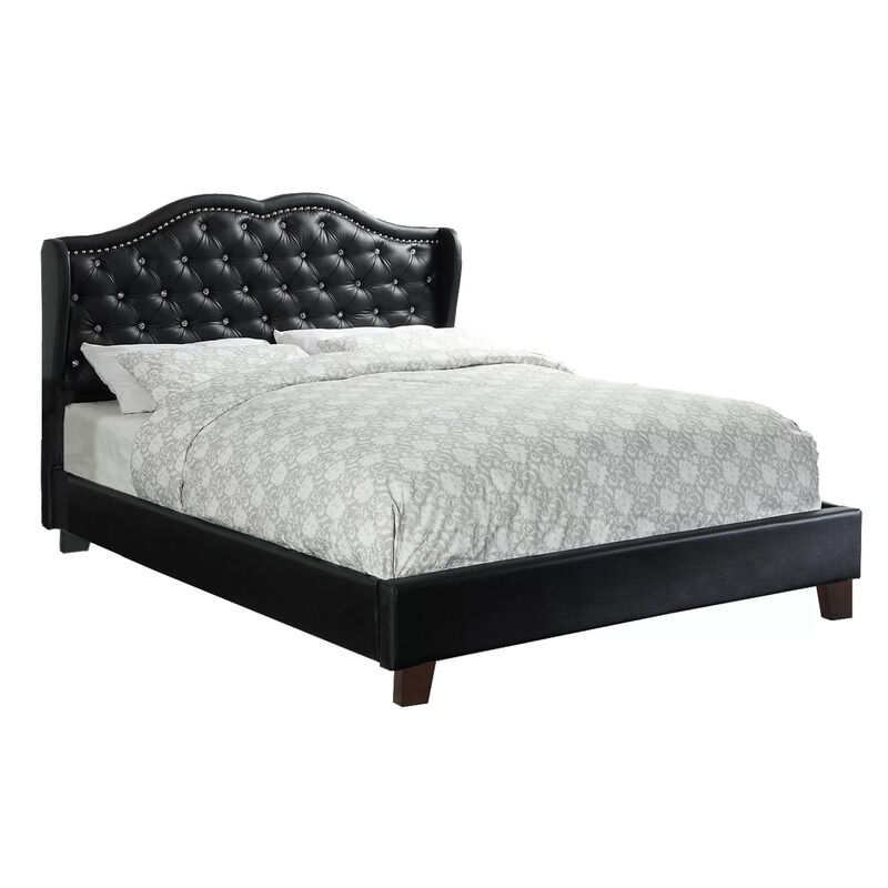 Magnificent Faux Leather Upholstered Queen Size Bed Black image number 2