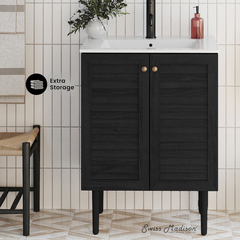 Bron 24" Freestanding Bathroom Vanity in Black Oak with Sink Top image number 1