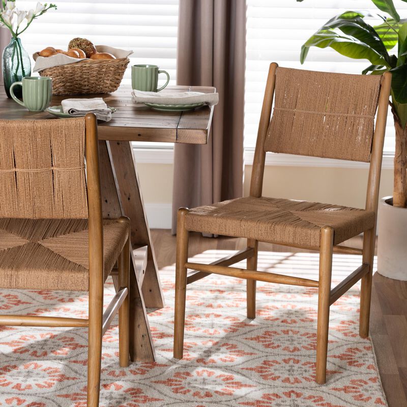 bali & pari Alva Paper Loom Woven 2-Piece Dining Chair Set - Handwoven Side Chair with Mahogany Wood Frame for Kitchen or Dining Room image number 6