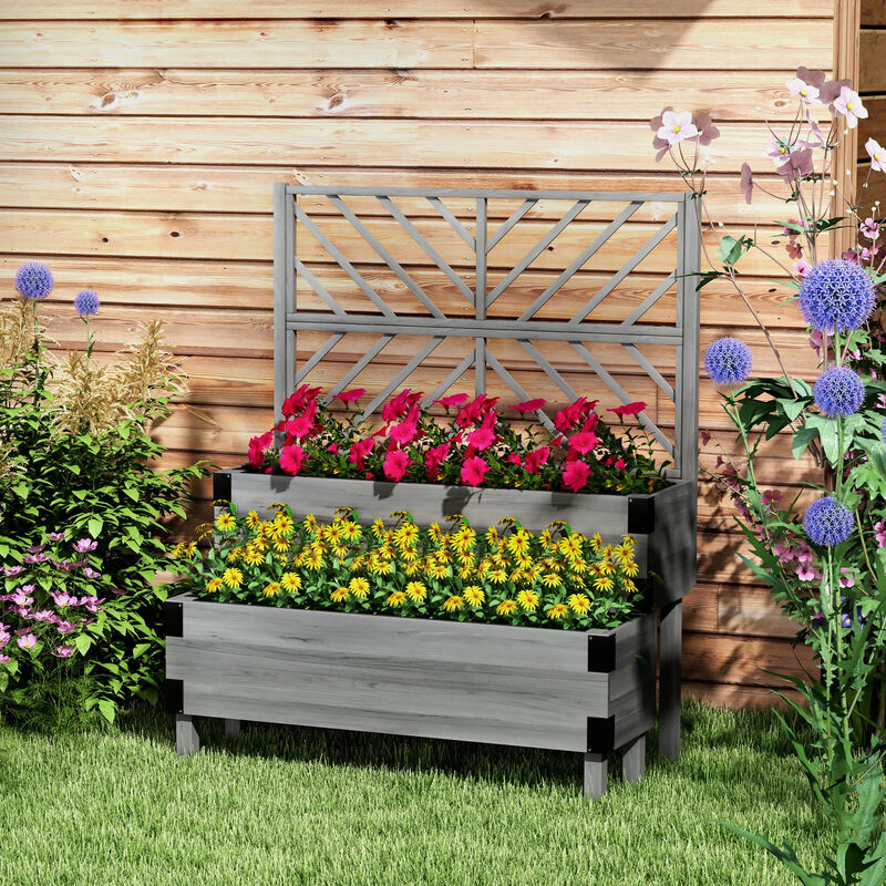 Hivvago 2-Tier Wooden Raised Garden Bed with Trellis image number 1