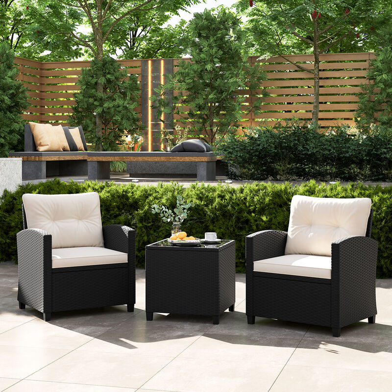 3 Pieces Patio Furniture Set with Tempered Glass Coffee Table image number 1