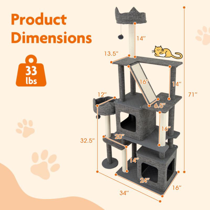 Hivvago 71 Inch Tall Cat Tree Multi-Level Large Cat Tower with Scratching Posts