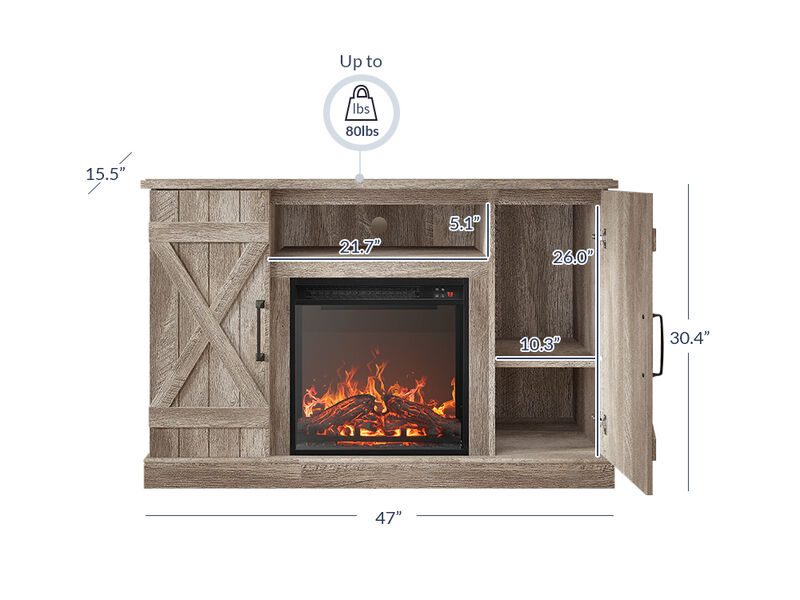 BELLEZE 47" TV Stand with 18" Electric Fireplace Heater & Media Entertainment Center Console Table for TV up to 50" with Open Storage Shelves & Cabinets - Veropeso