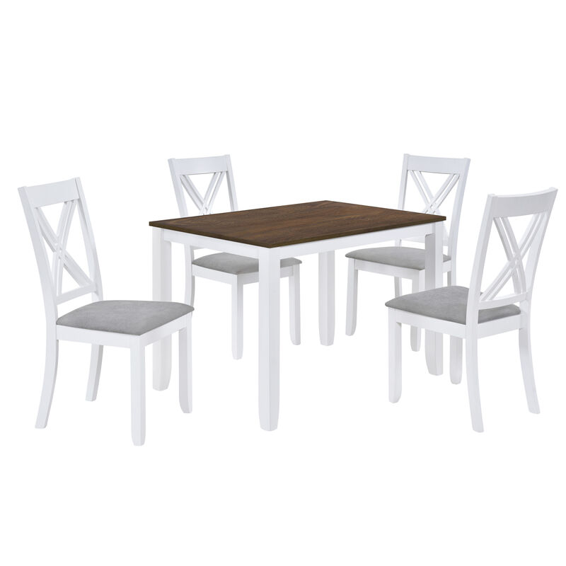 Rustic Minimalist Wood 5-Piece Dining Table Set with 4 X-Back Chairs