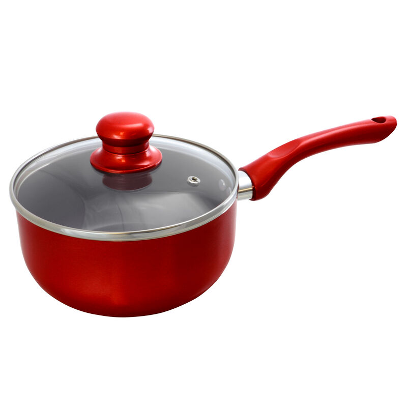Better Chef 2 Quart Ceramic Coated Saucepan in Red with Glass Lid image number 1