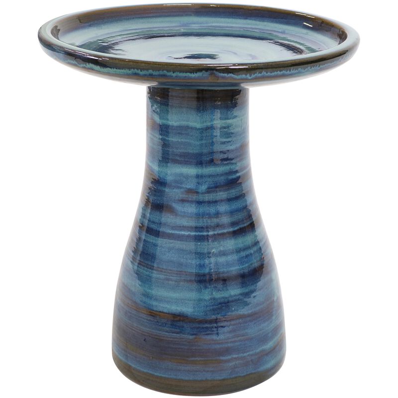 Sunnydaze Elegant Glazed Ceramic Bird Bath - 20.5 in - Galaxy Blue
