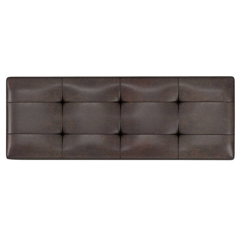 Shay Mid Century Rectangular Storage Ottoman in Distressed Chestnut Brown Faux Leather