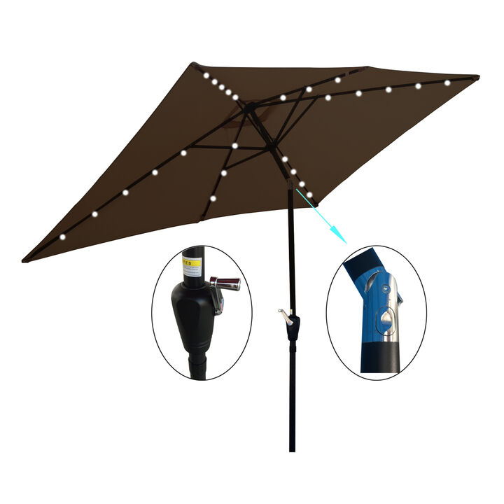 10 x 6.5t Rectangular Patio Umbrella Solar LED Lighted Outdoor Market Table Waterproof Umbrellas Sunshade with Crank and Push Button Tilt for Garden Deck Backyard Pool Shade Outside Deck Swimming Pool