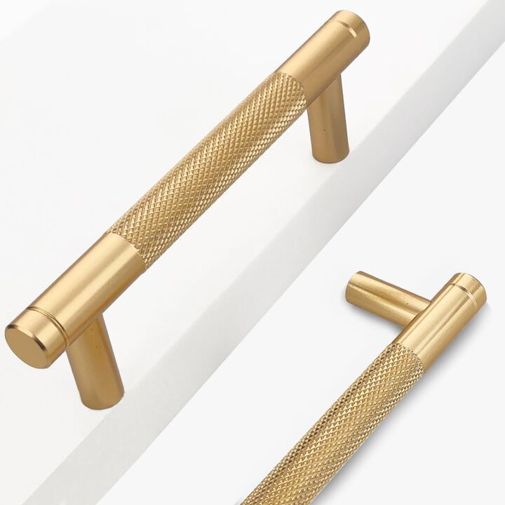 Westablize 24 Pack 3 3/4 Inch 96 mm Bar Cabinet Pulls Gold Knurled Handles for Brushed Gold Drawer Pulls Cupboard Aluminum Handl