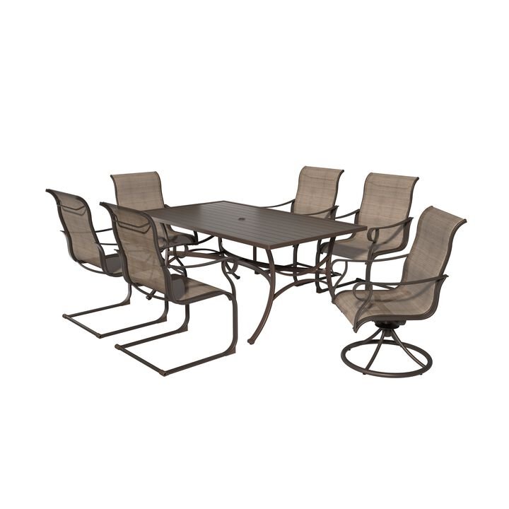 MONDAWE 7-Piece Steel Table And Steel Textiliene Dining Chair Set With 2 Swivel Chair And 2 Spring Chairs