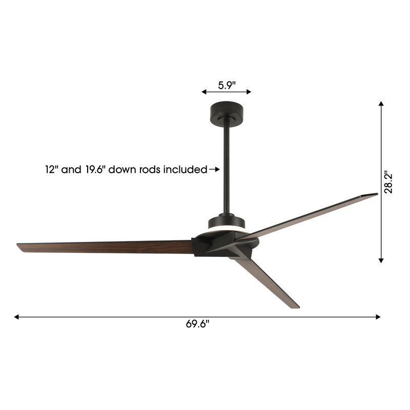 70" Modern Black Reversible Dimmable Large Ceiling Fan with Light and Remote image number 5
