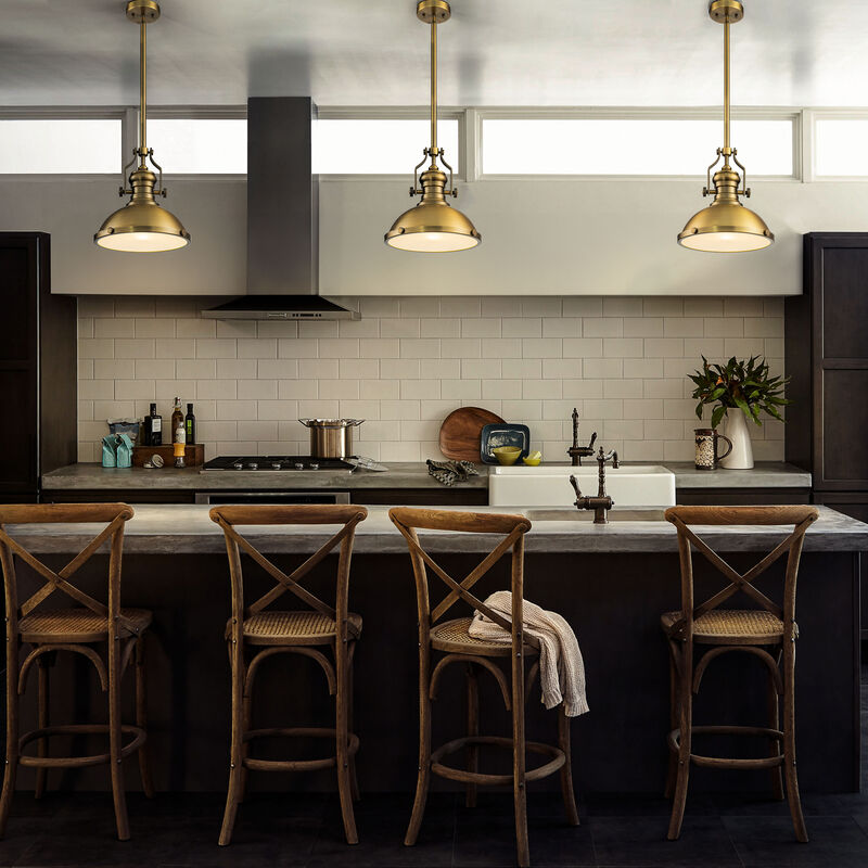 1-Light 13" Modern Industrial Antique Brass Single Dome Pendant Light For Kitchen Island image number 3