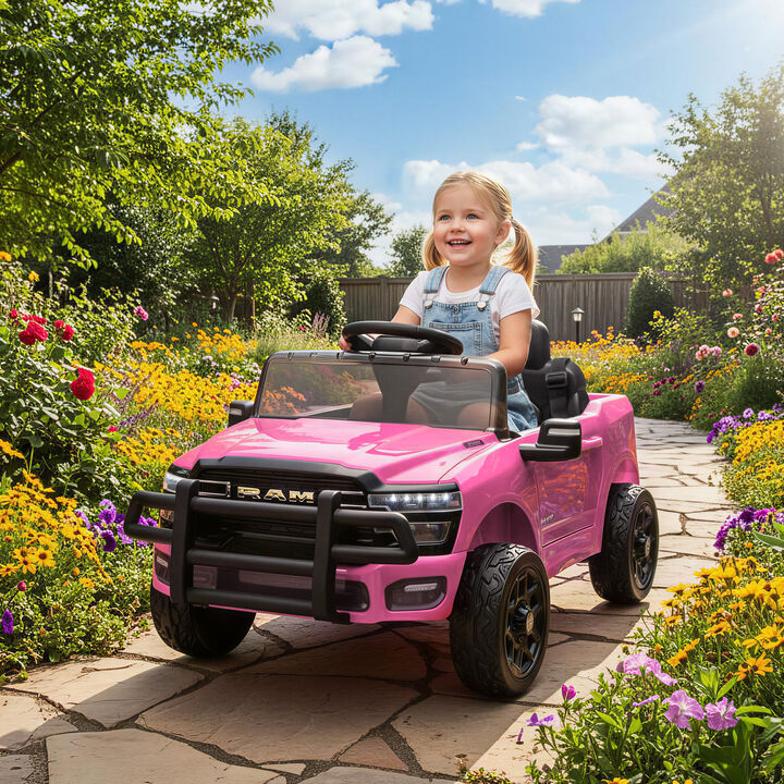 BreeBe 12V Kids Ride on Car, Licensed Dodge RAM 3500 Ride on Toys with Dual Motors, Remote Control