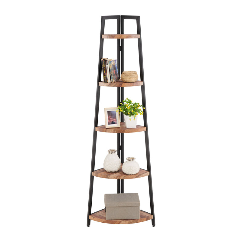 Free-Standing 5-Tier Pyramid Corner Shelf with Metal Frame