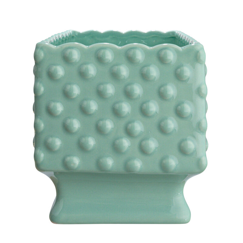 Ceramic Hobnail Planter with Scalloped Edge and Polka Dots, Mint image number 4