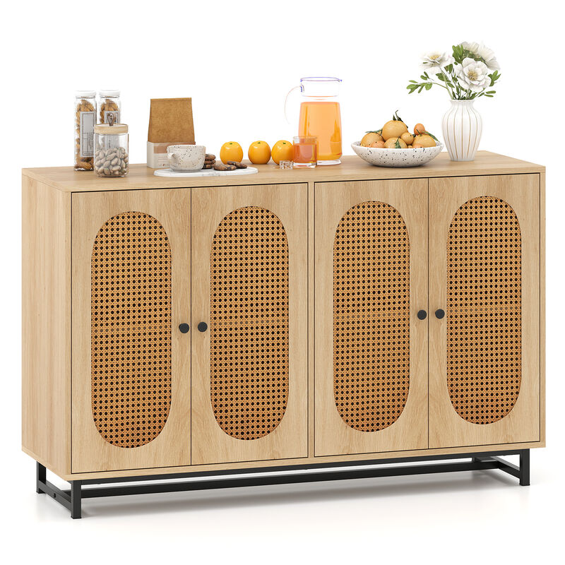 Natural 50" Rattan Buffet Cabinet with 4 Doors and Adjustable Shelves image number 3