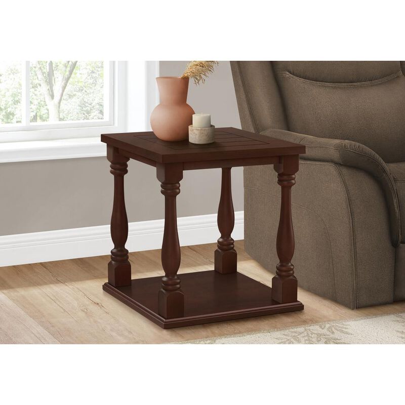 Accent Table, 2 Tier, Square, Lamp, Brown Veneer, Traditional