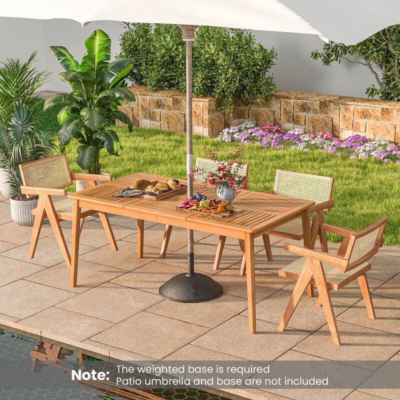 6-Person Outdoor Acacia Wood Rectangular Dining Table with Umbrella Hole image number 1