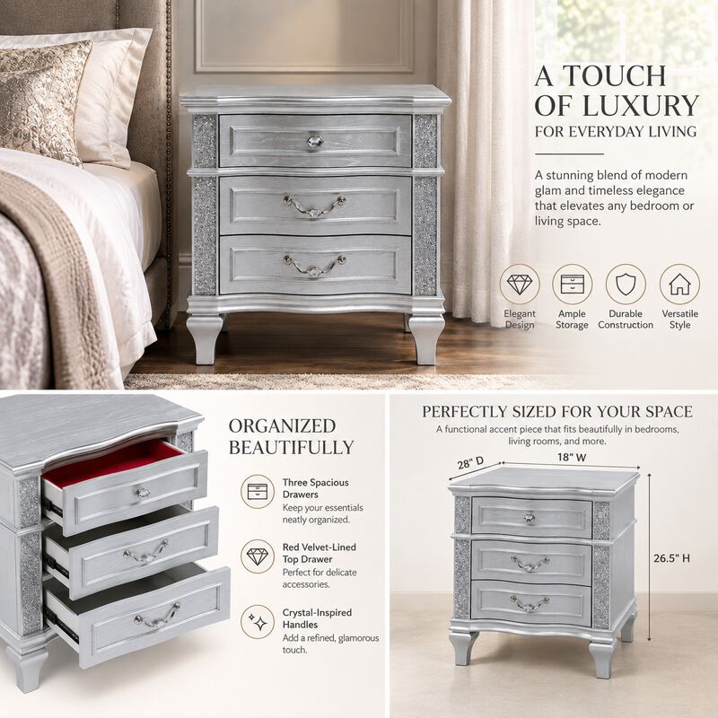 Halvessa Crystal 3-Drawer Nightstand image number 4