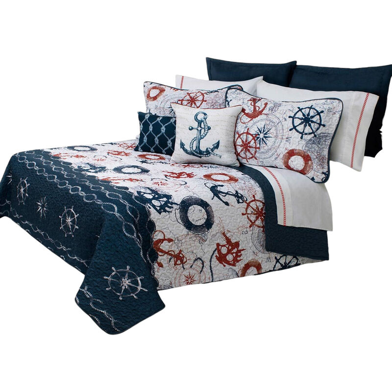 Modern Coastal Anchor Polyester Reversible Quilt Set