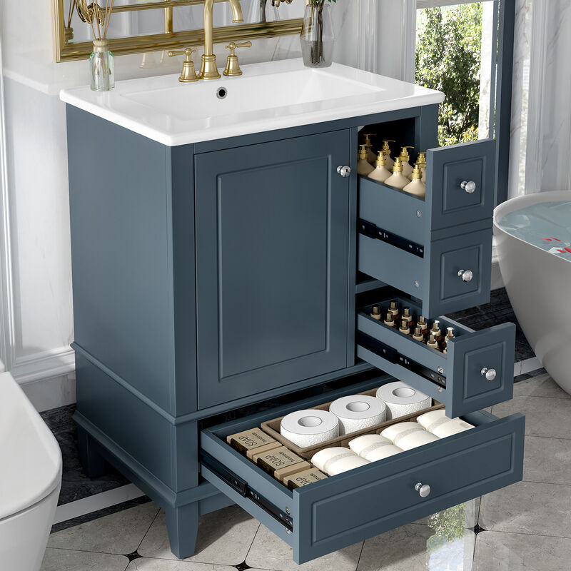 Merax Compact Freestanding Bathroom Vanity with Integrated Ceramic Sink