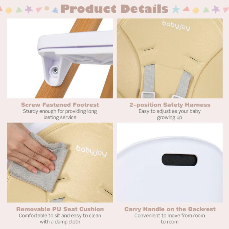 Hivvago 4-in-1 Convertible Baby High Chair Infant Feeding Chair with Adjustable Tray