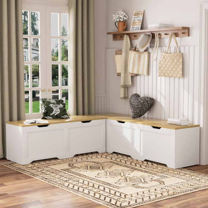 Crewis 3-Piece L-Shaped Wooden Storage Bench