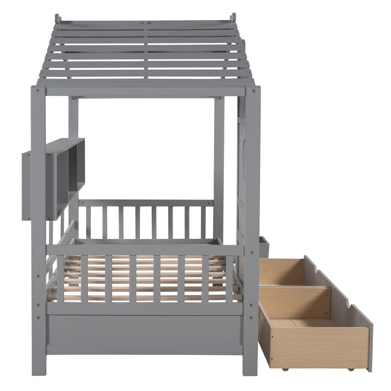Fufdon Kids Twin Size House Bed image number 2