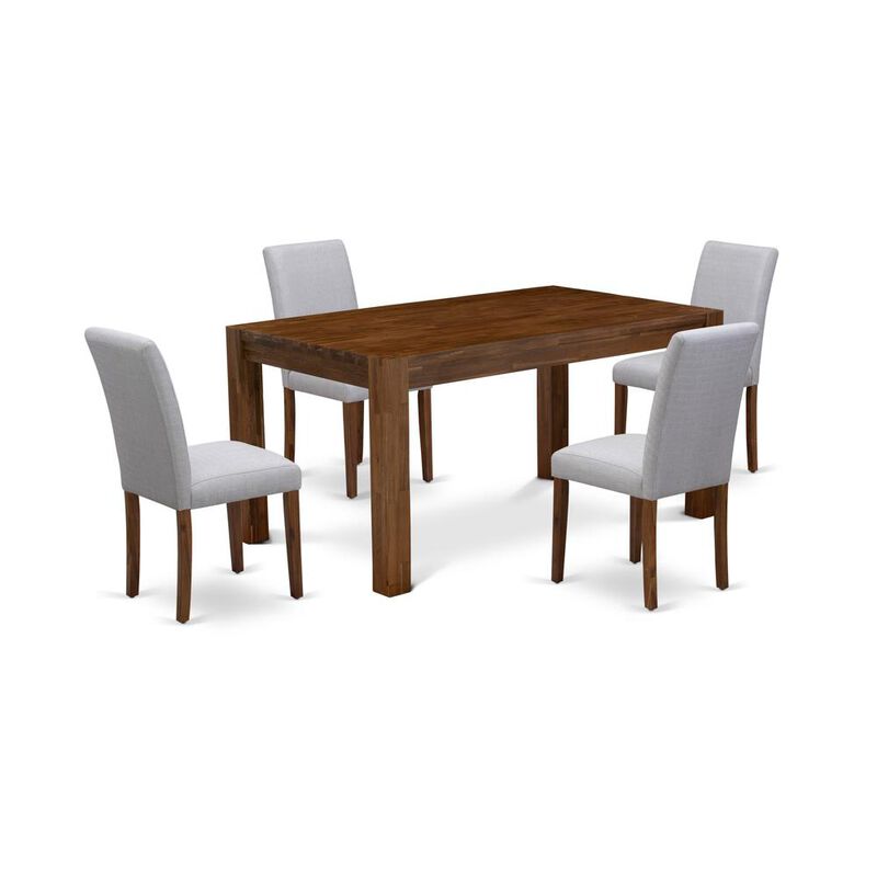East West Furniture CNAB5-N8-05 - 5-Pc Modern Dining Table Set- 4 Dining Chairs and Wood Dining Table - Grey Linen Fabric Seat and High Chair Back (Antique Walnut Finish)