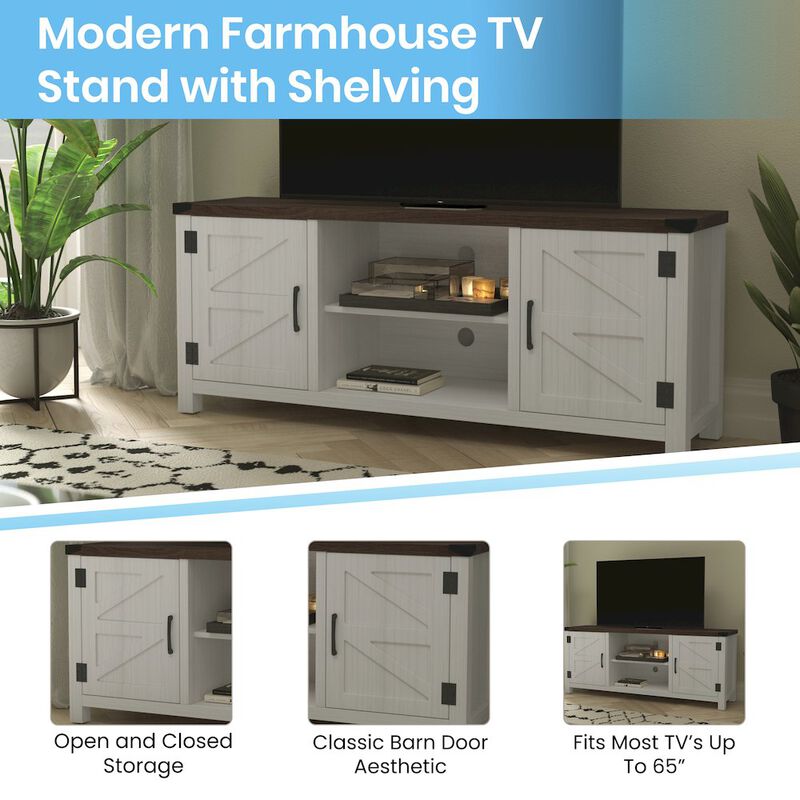Flash Furniture Farmhouse Barn Door TV Stand in White for TV's up to 65 ines - 59 image number 8