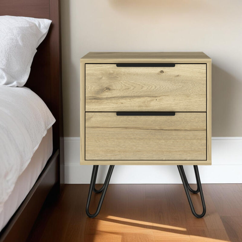 Two Drawer Faux Wood Nightstand – Bedside Table for Bedroom Storage