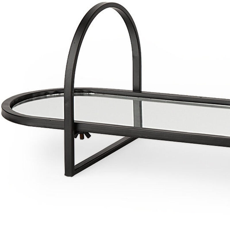 HomeRoots Set of Two Black Oval Metal Handmade Serving Tray With Handles image number 2