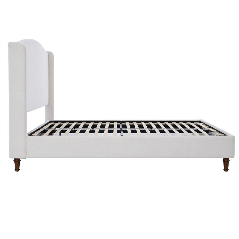 Queen Wingback Upholstered Bed with 54" Camelback Headboard, Ivory Textured Fabric image number 4