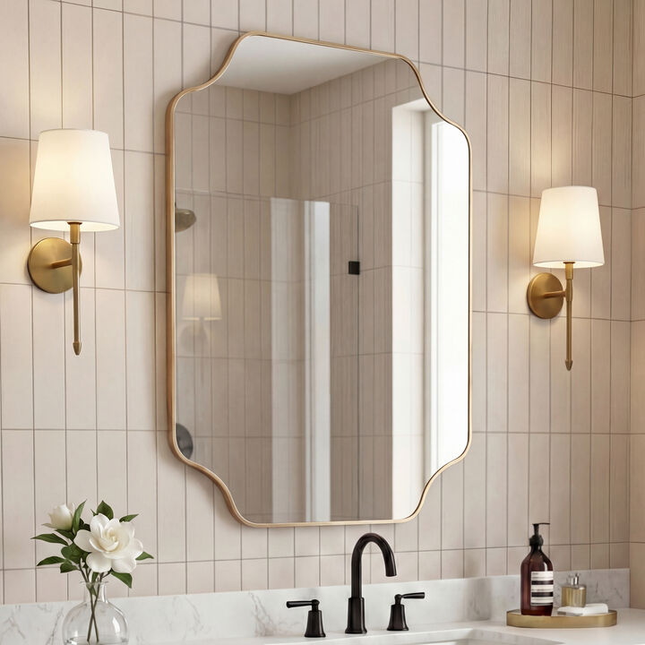 Alora Scalloped Rectangular Metal Framed Wall Mounted Mirror