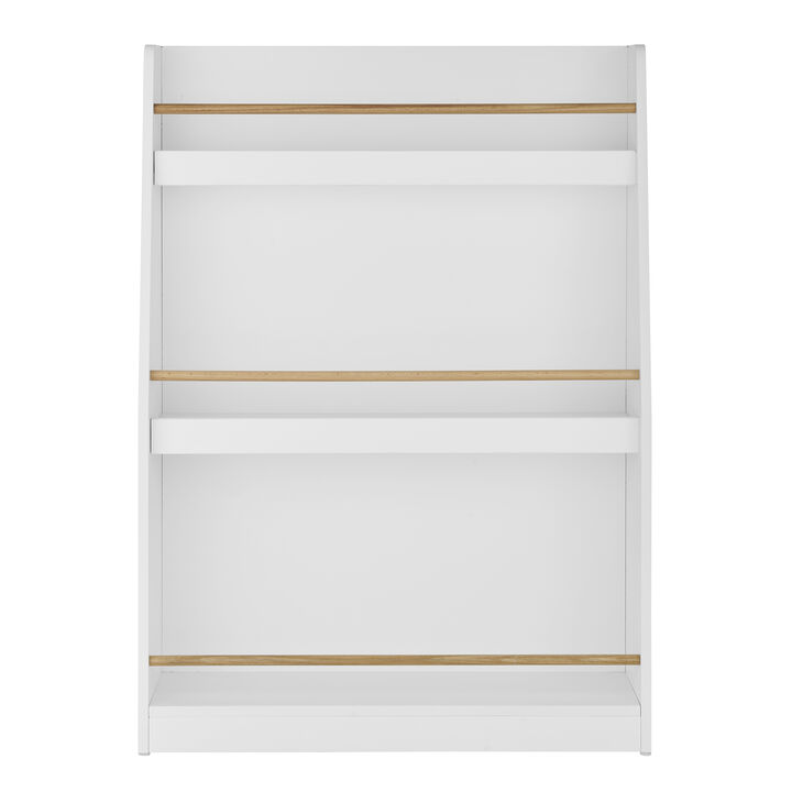 Steiner White 3-Tier Kids Book or Magazine Storage Freestanding Bookcase with Contrasting Wood-Toned Rods