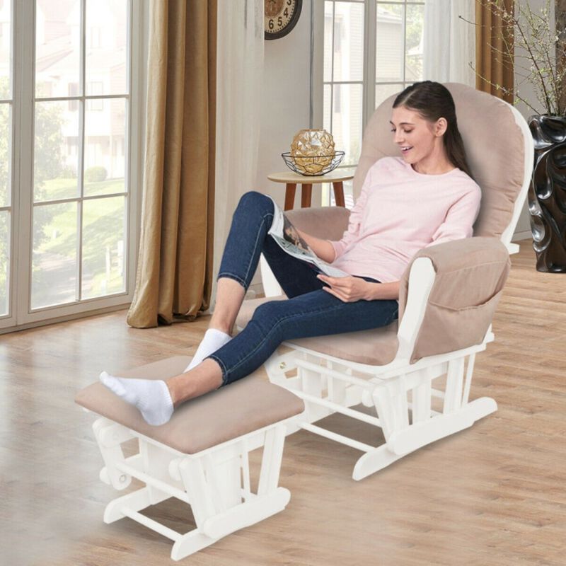 Wood Glider and Ottoman Set with Padded Armrests and Detachable Cushion image number 2